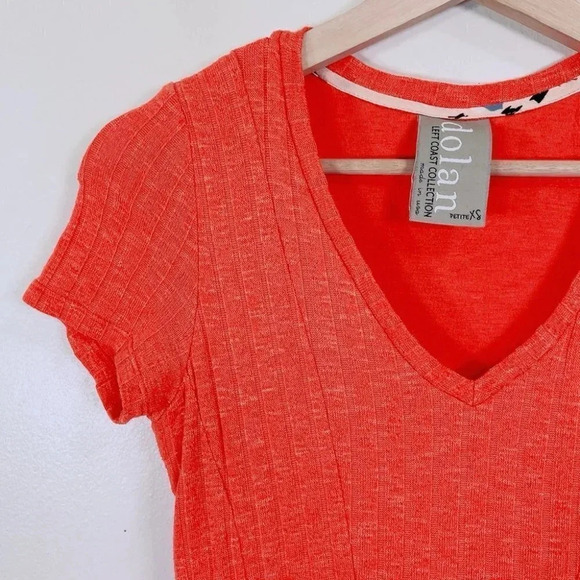 Anthropologie Dolan Ribbed Vneck Short Sleeve Fit And Flare Coral Dress - Picture 6 of 13